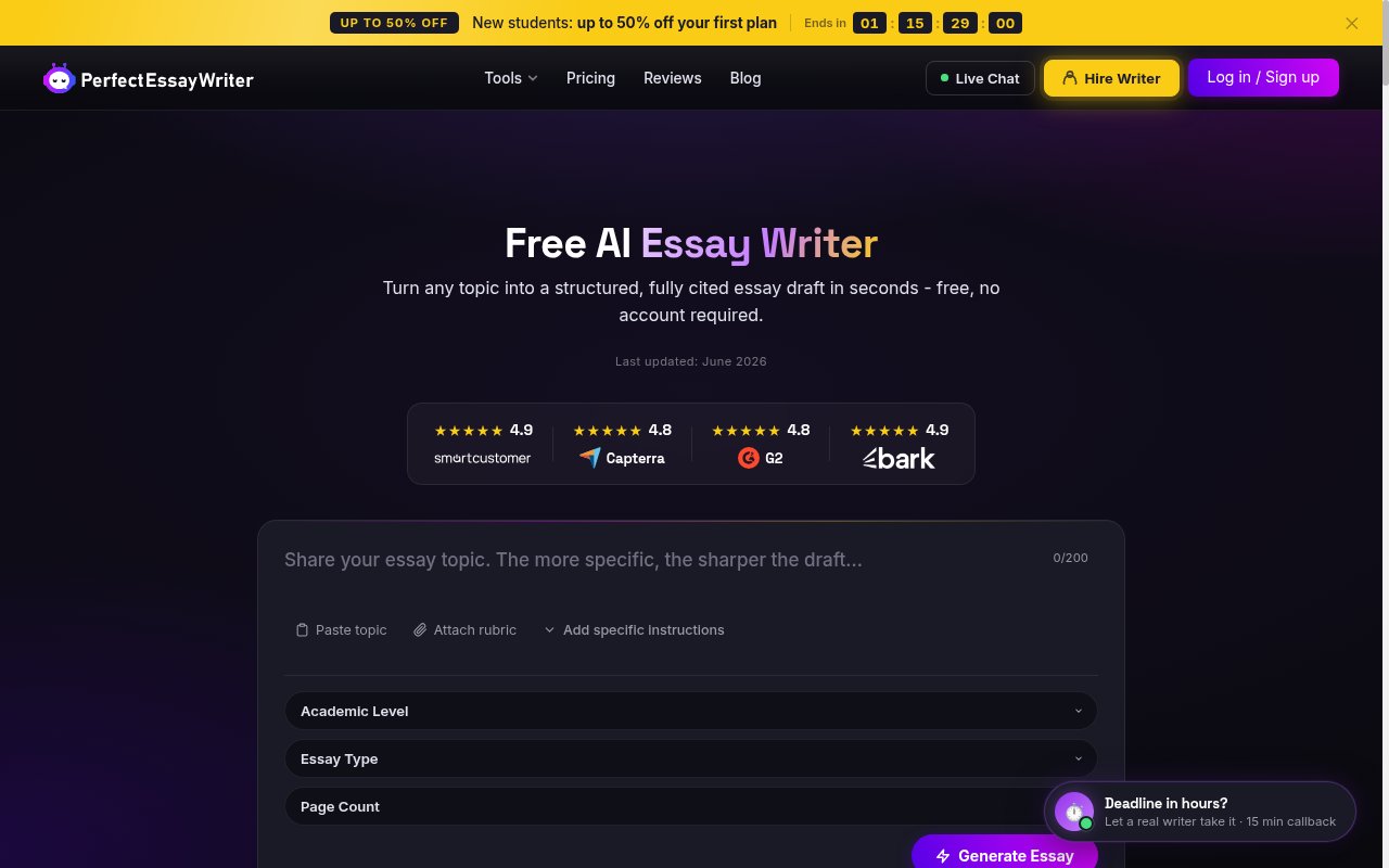 PerfectEssayWriter.ai homepage