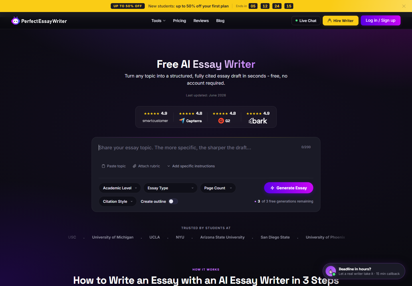 PerfectEssayWriter.ai homepage