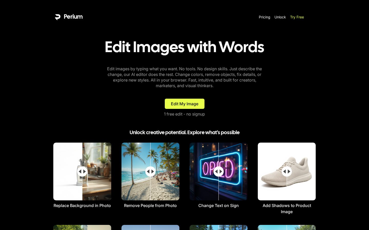 Perium AI Image Editor Homepage