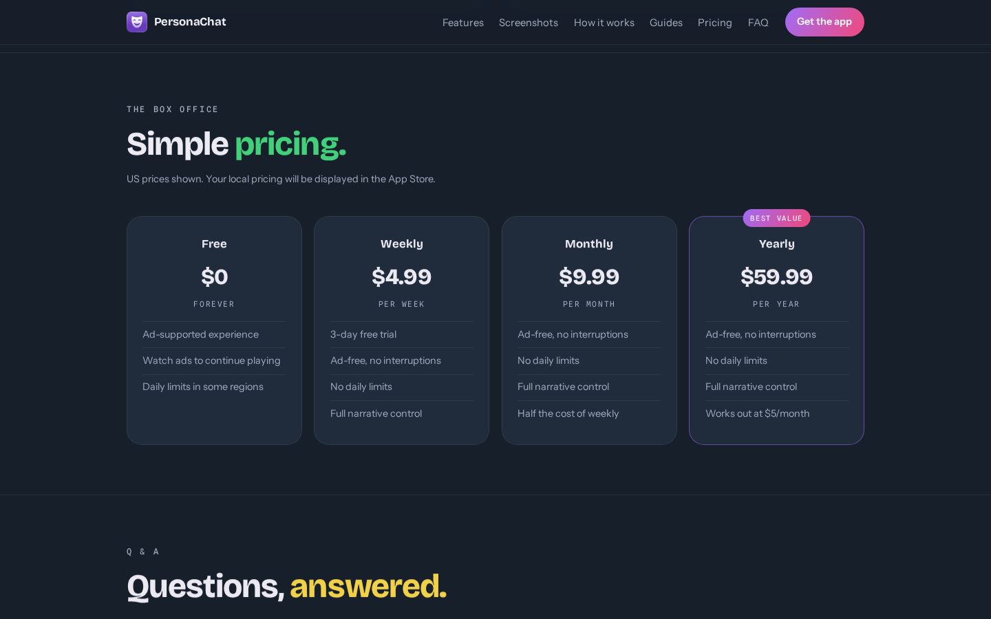 PersonaChat AI Pricing