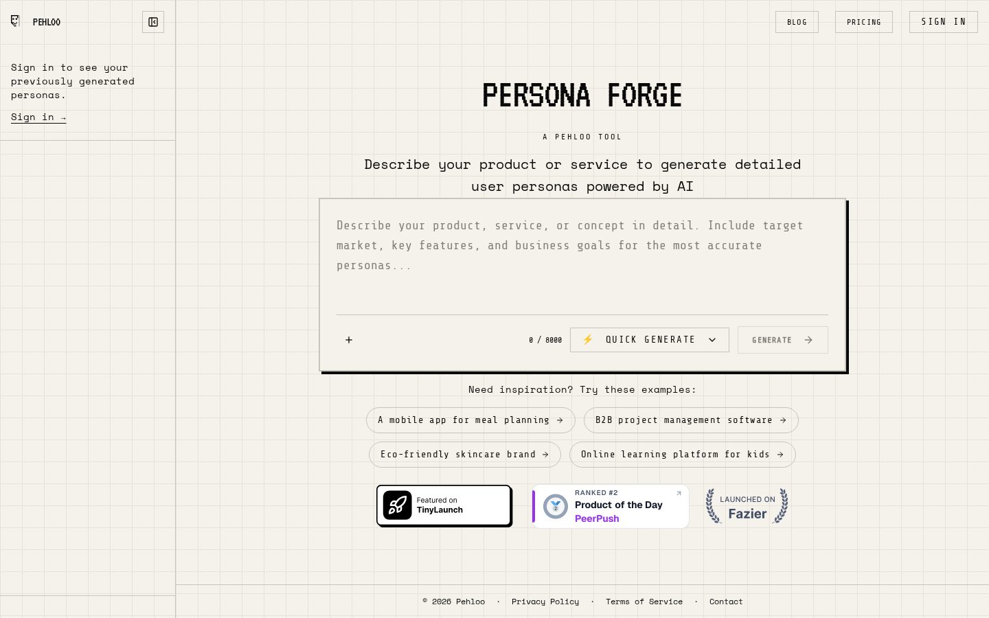 PersonaForge Homepage
