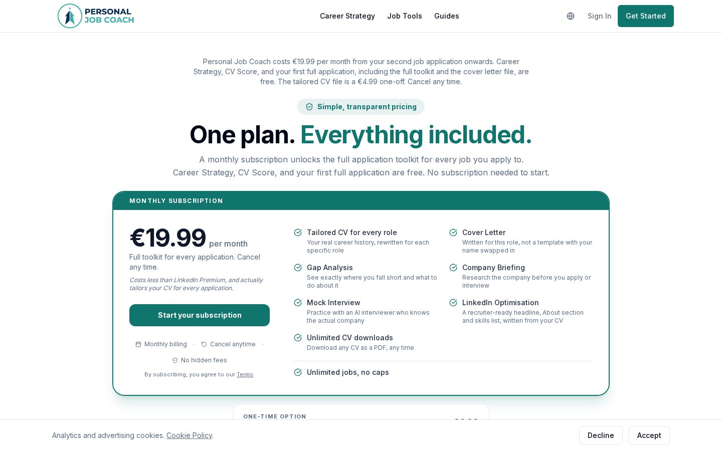 Personal Job Coach Pricing