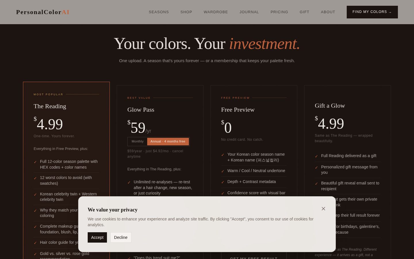 PersonalColorAI Pricing