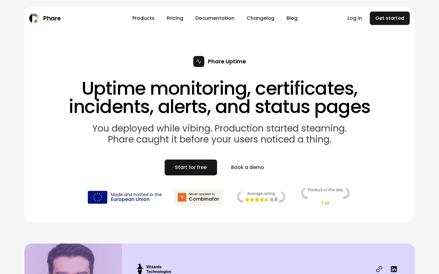 Phare Uptime Homepage