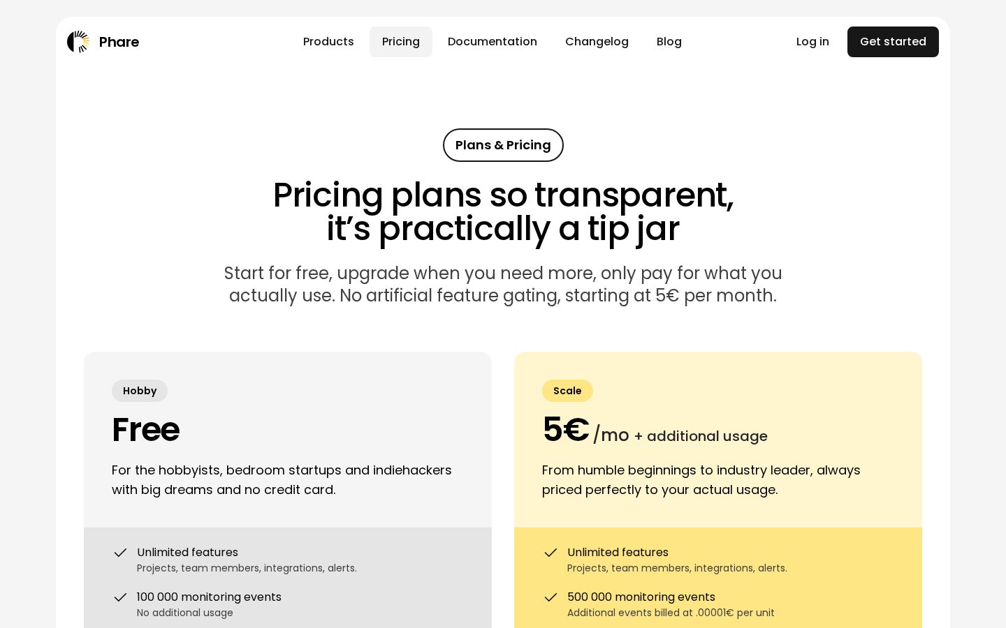 Phare Uptime Pricing