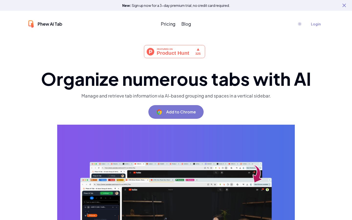 Phew AI Tab Homepage