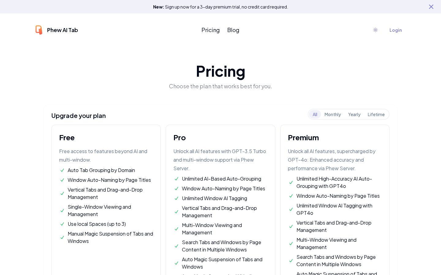 Phew AI Tab Pricing