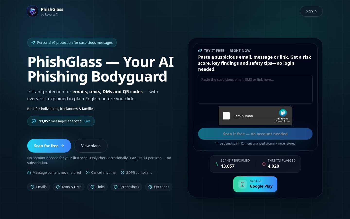 PhishGlass Homepage