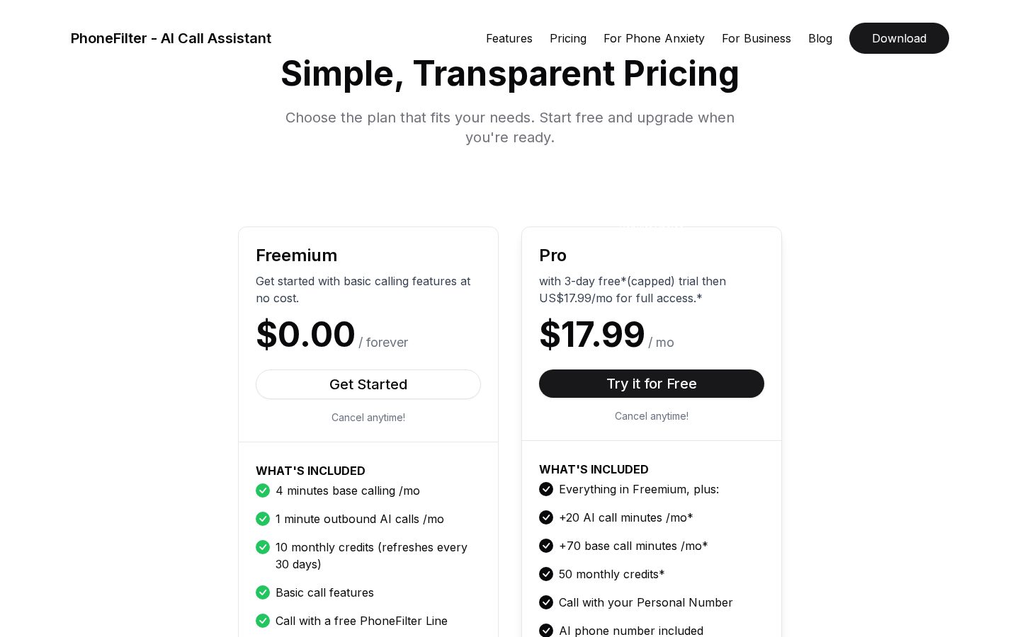 Phone Filter Pricing