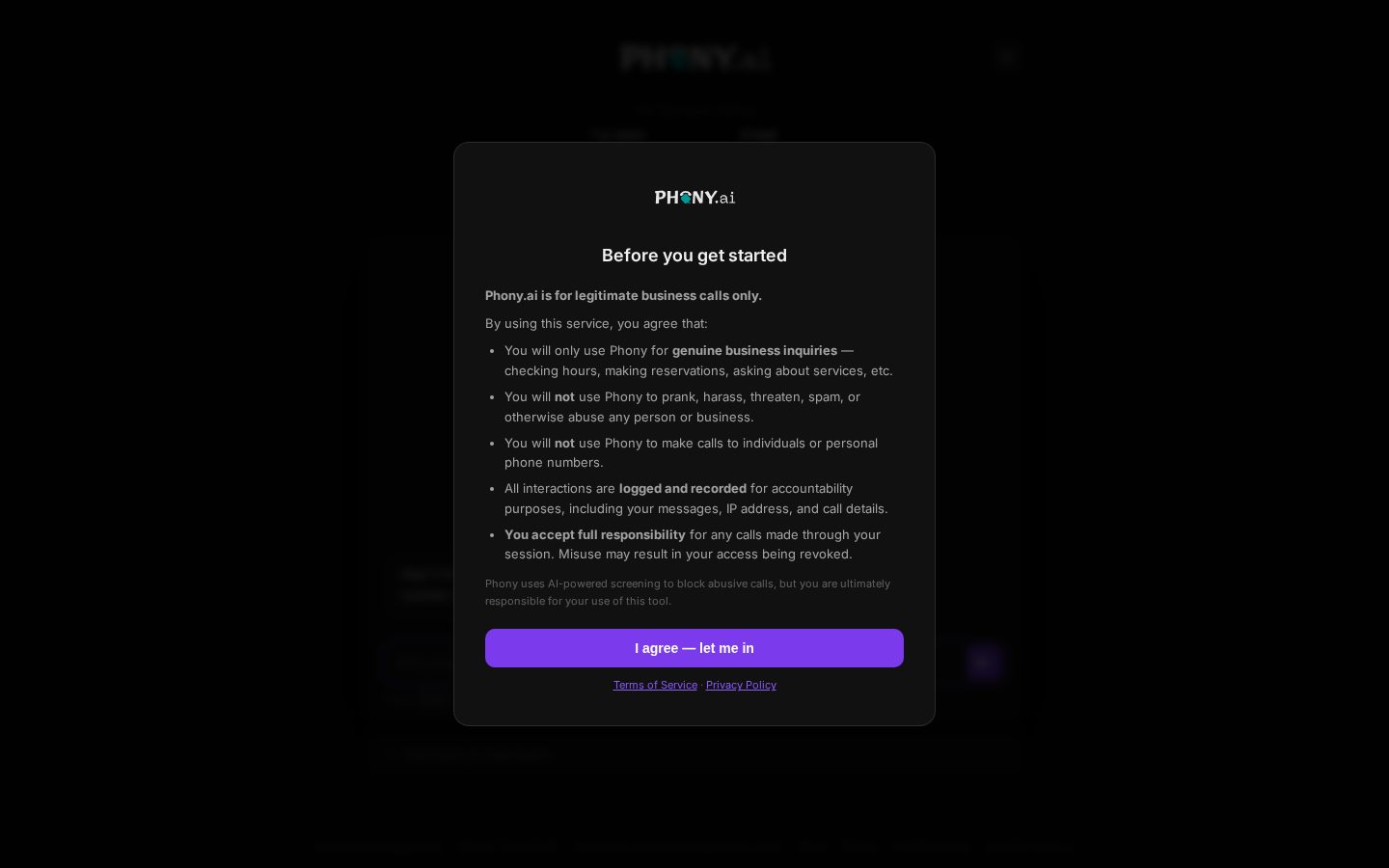 Phony.ai Homepage