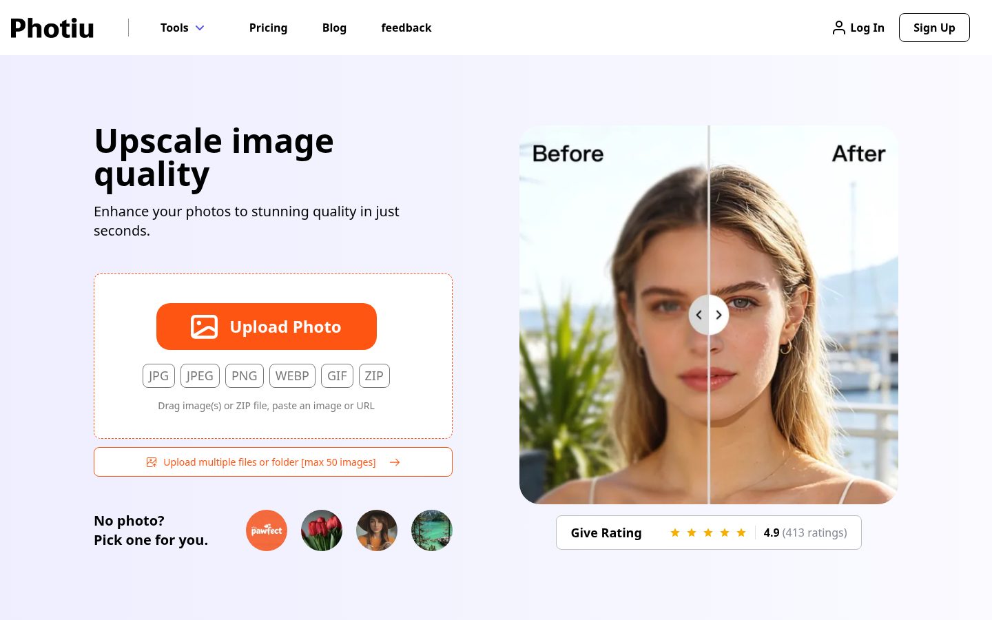 Photiu Image Upscaler Homepage