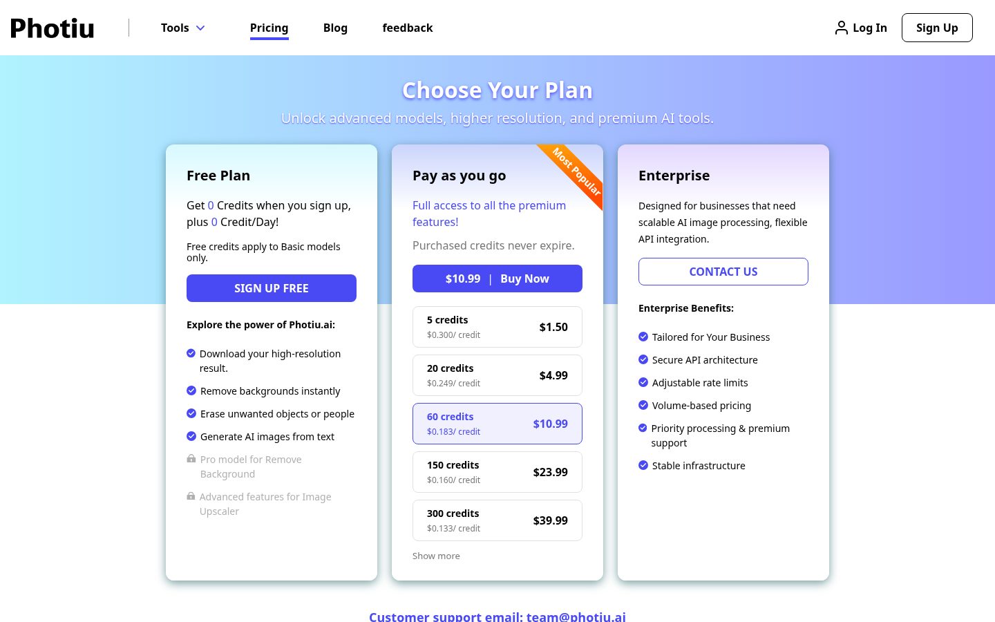 Photiu Image Upscaler Pricing