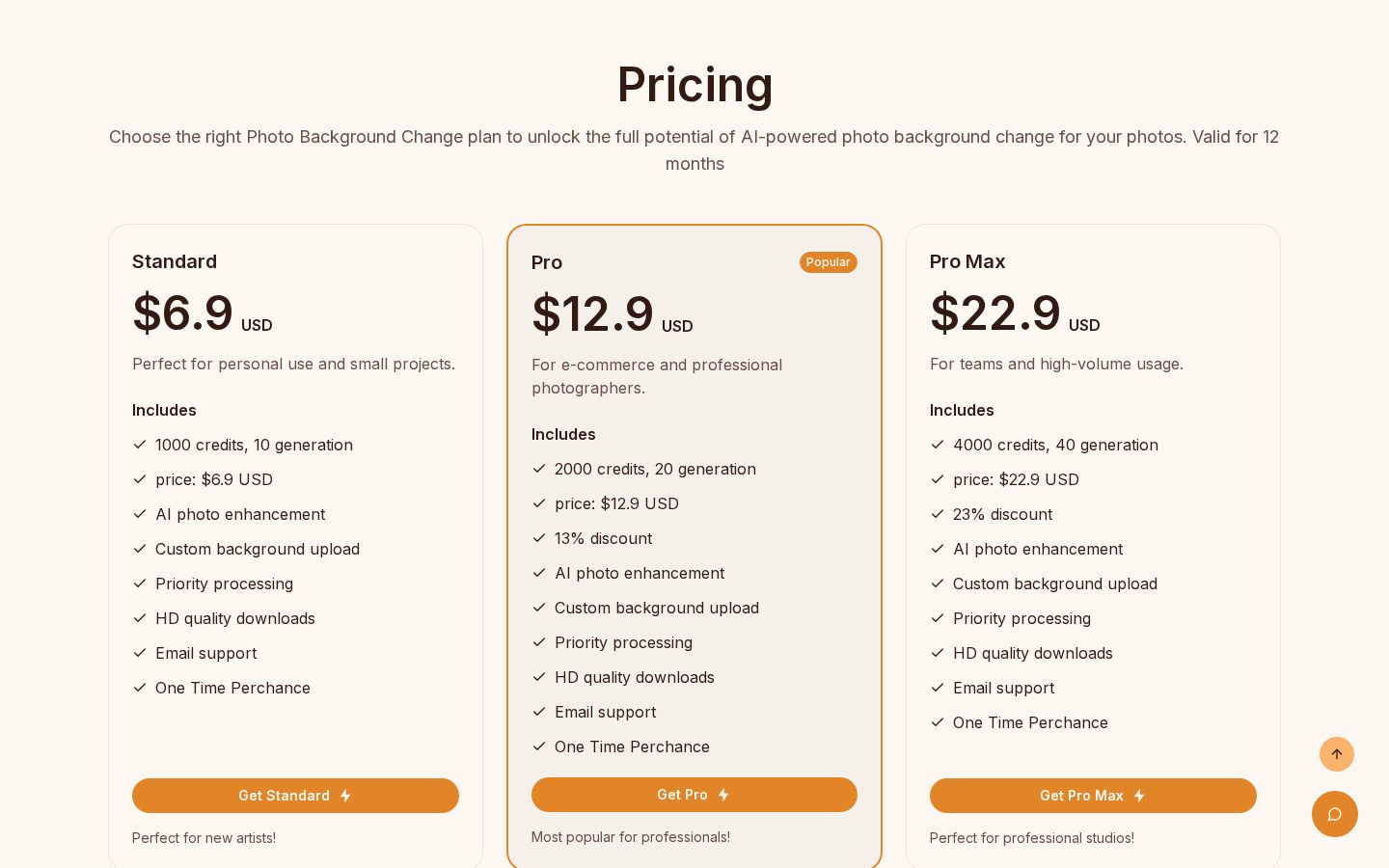 Photo Background Change Pricing