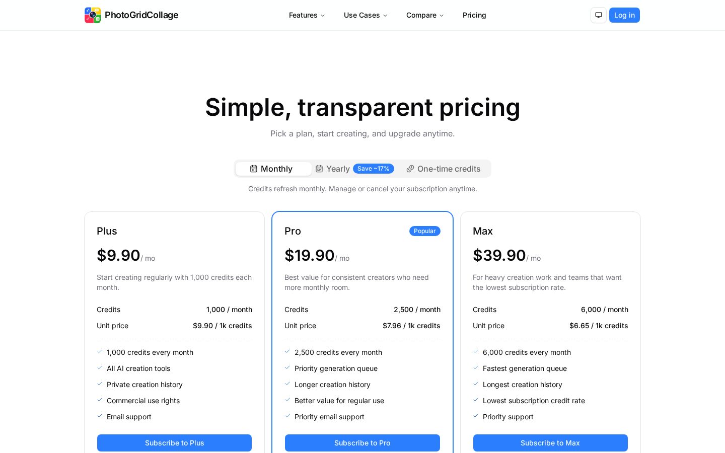 Photo Grid Collage Pricing