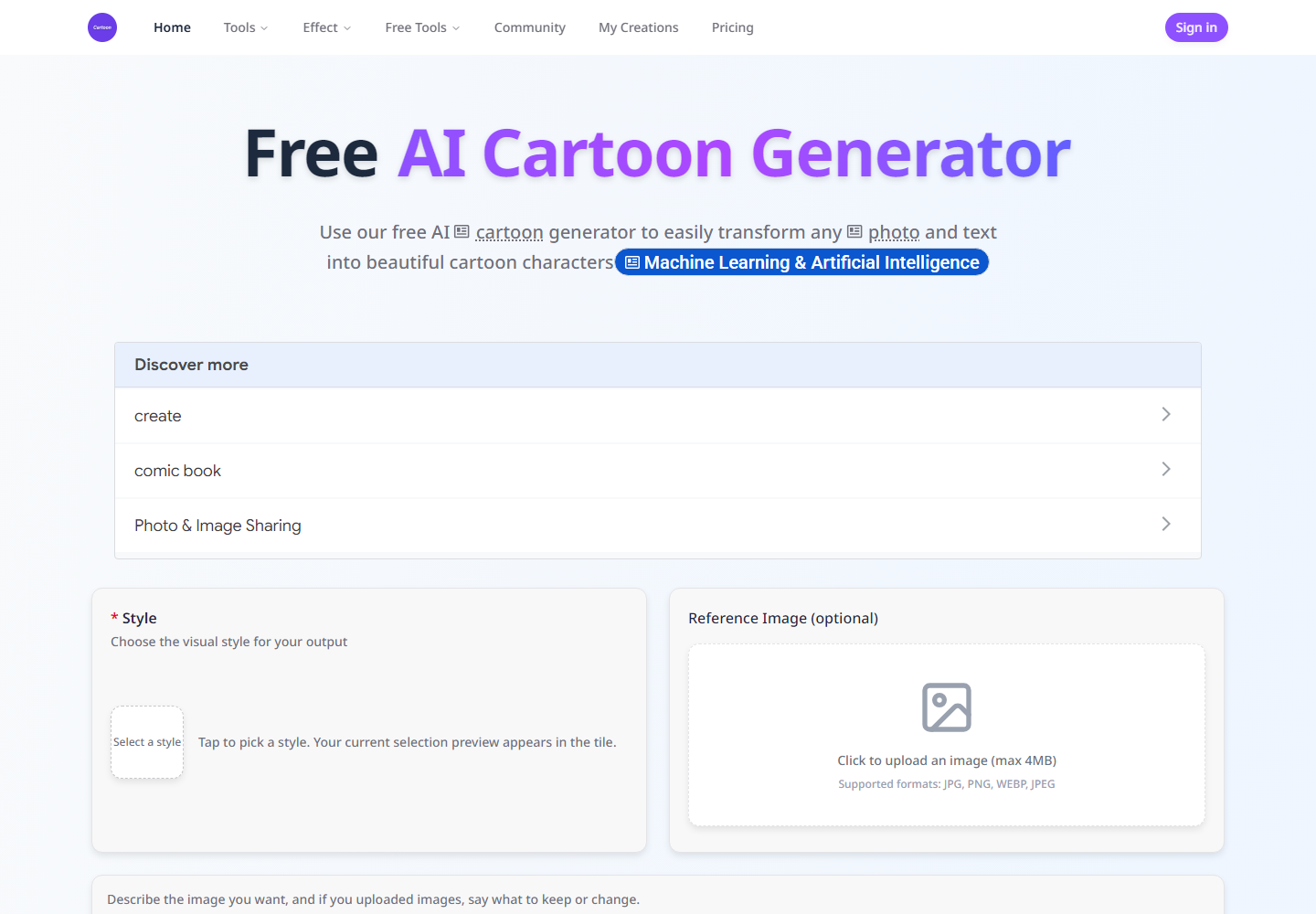 Photo to Cartoon Online homepage