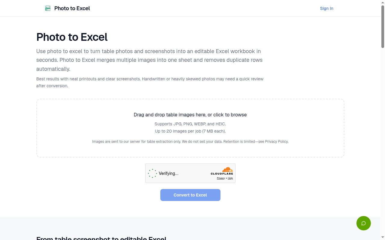 Photo to Excel Homepage