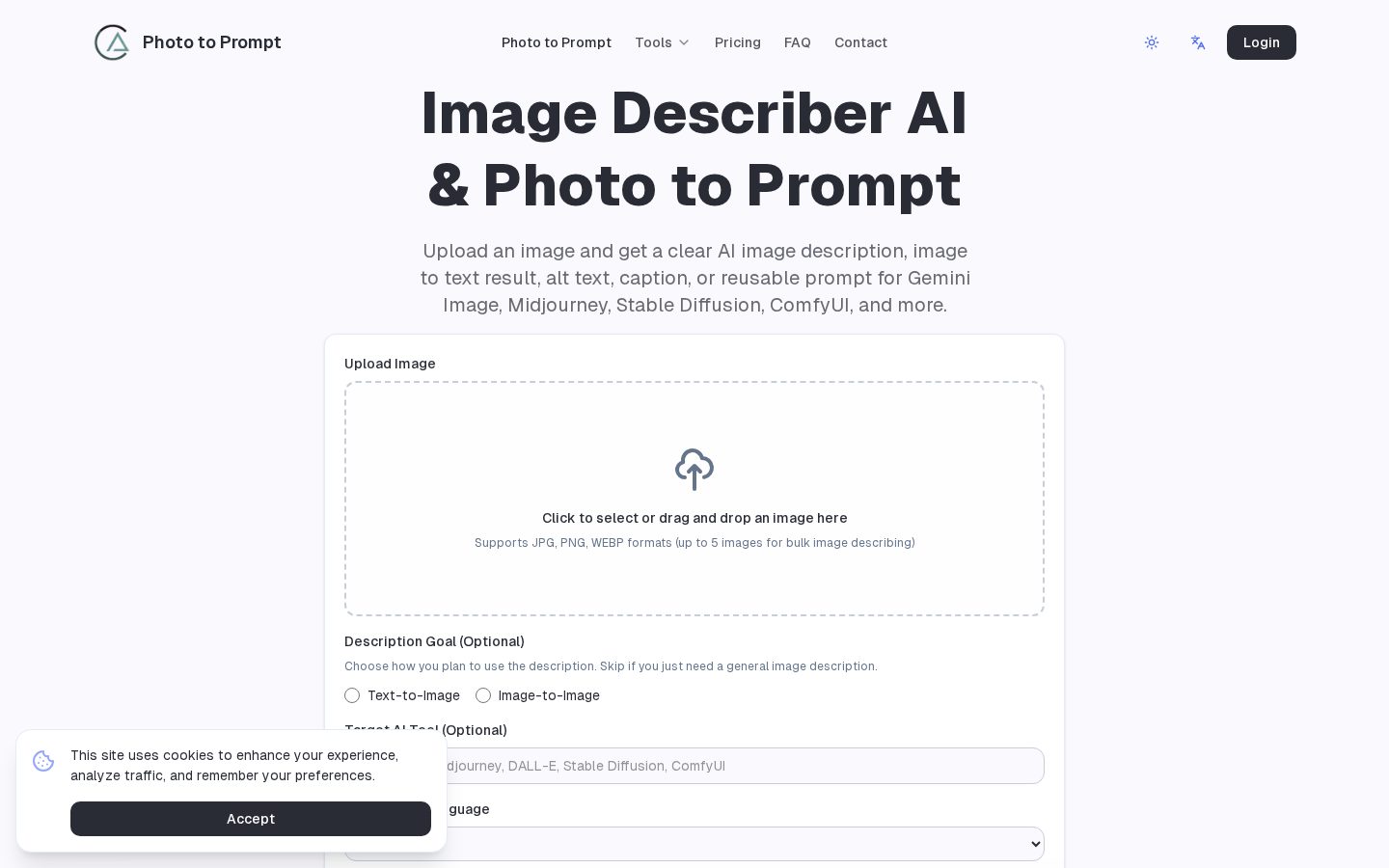 Photo to Prompt Homepage