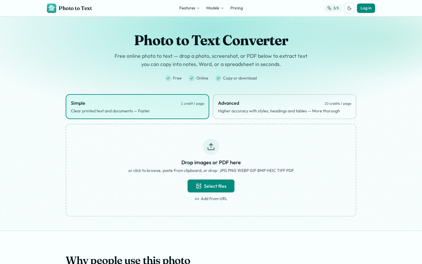 Photo to Text Homepage