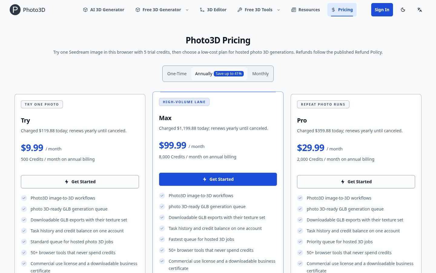 Photo3D Pricing