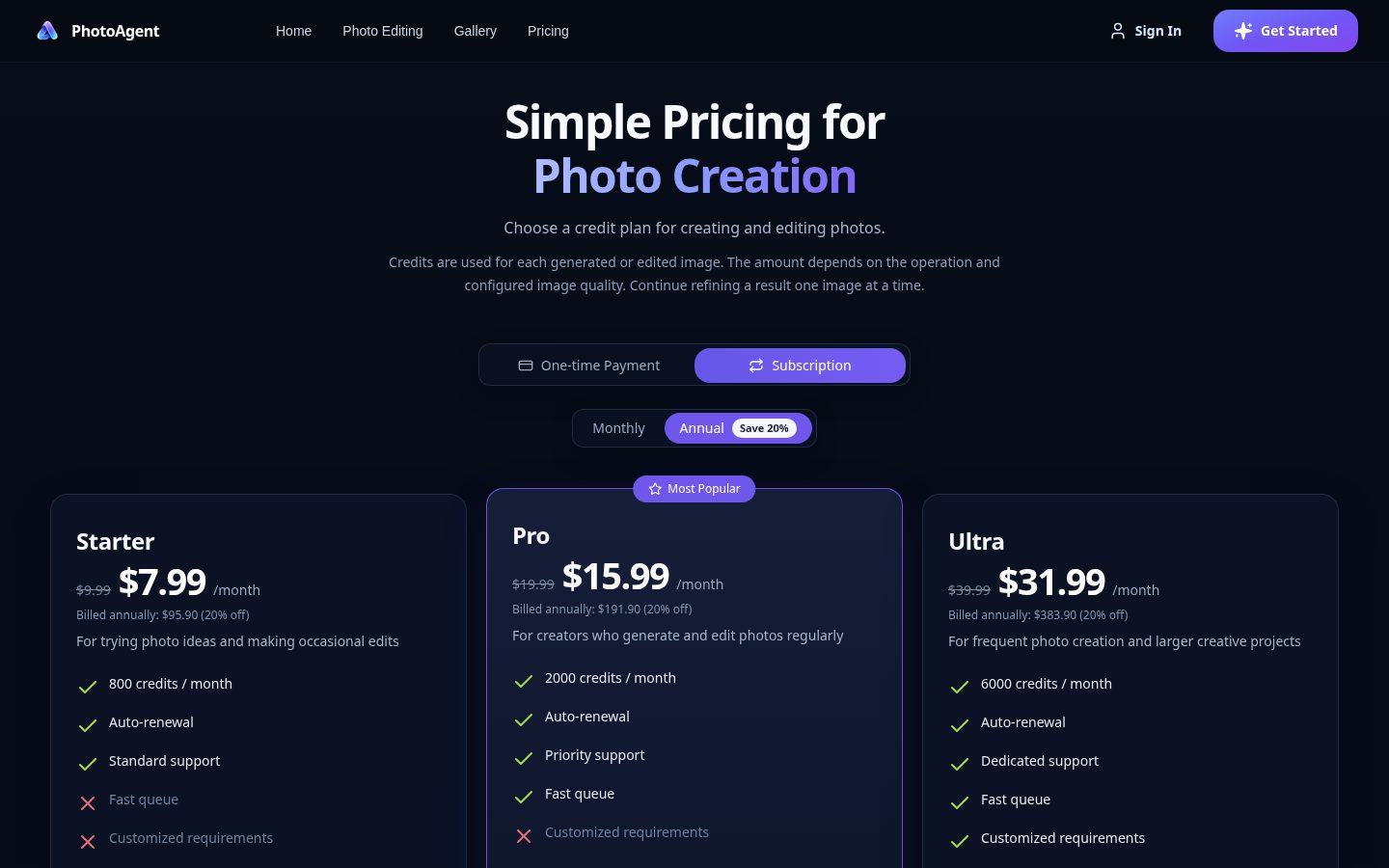 PhotoAgent Pricing