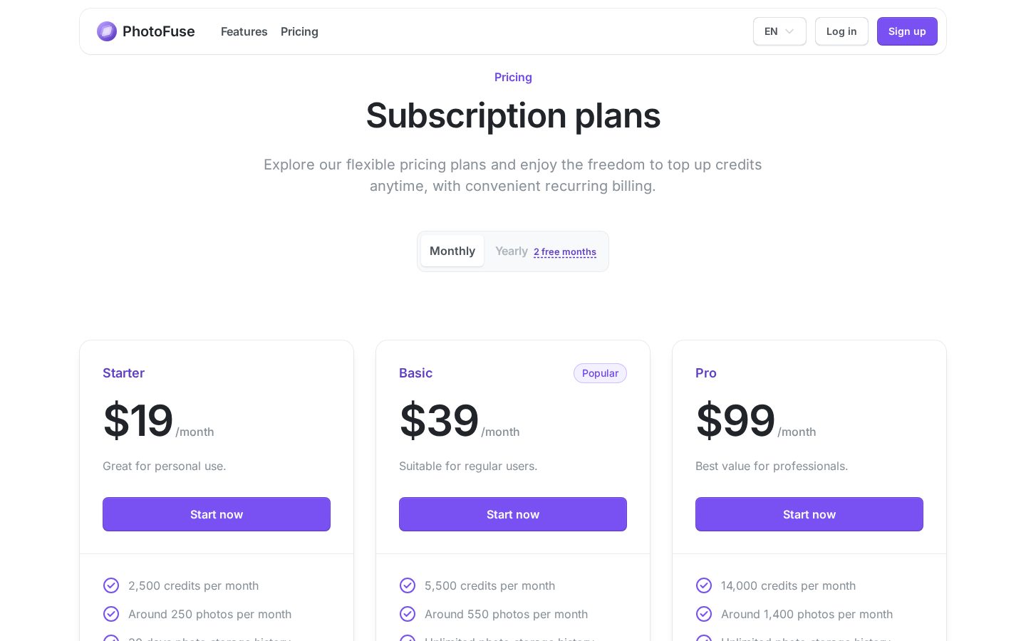 PhotoFuseAI Pricing
