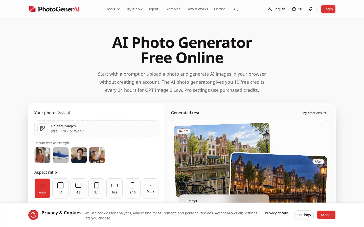PhotoGenerAI Homepage