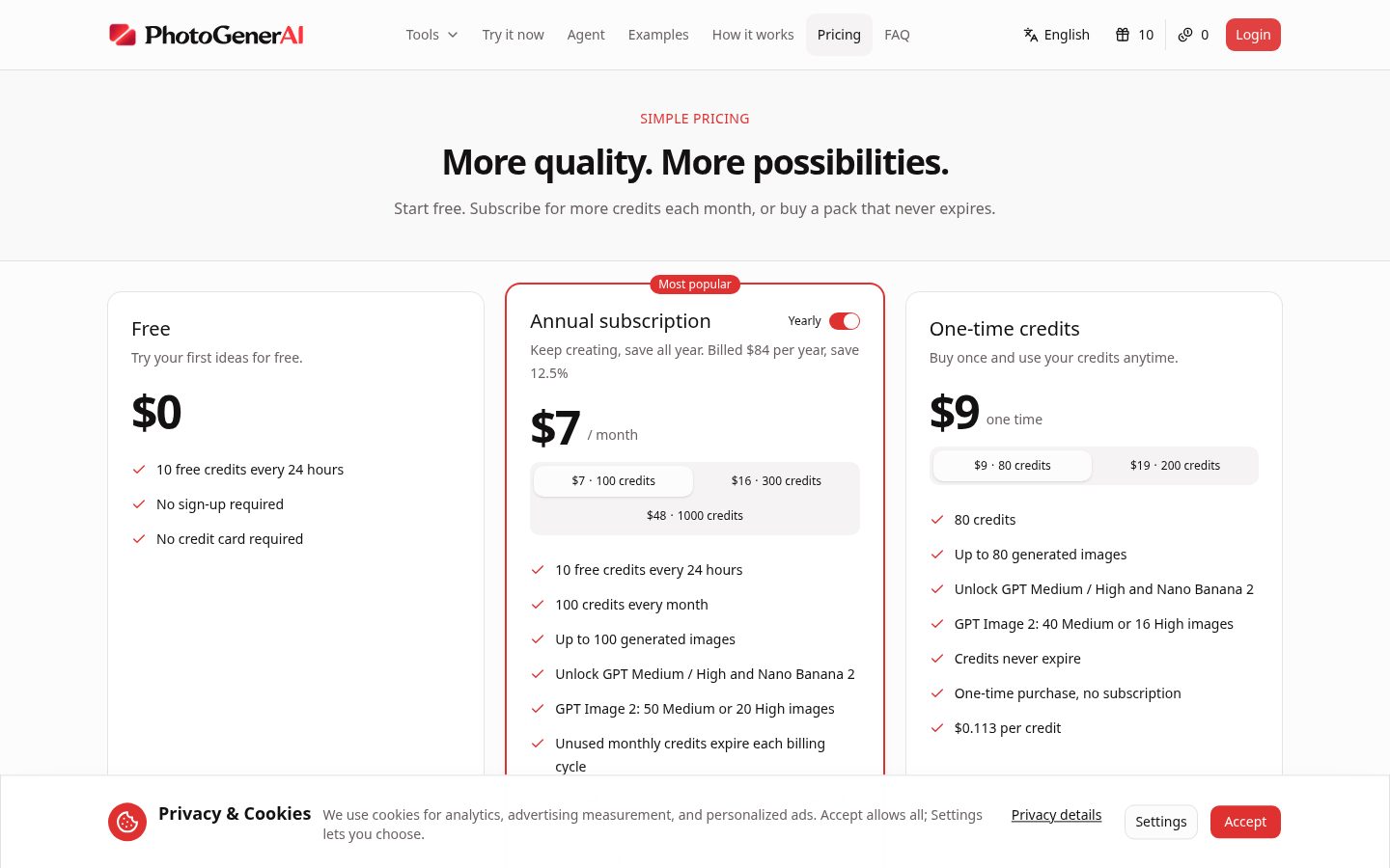 PhotoGenerAI Pricing