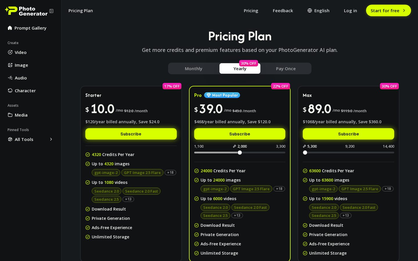 photogenerator Pricing