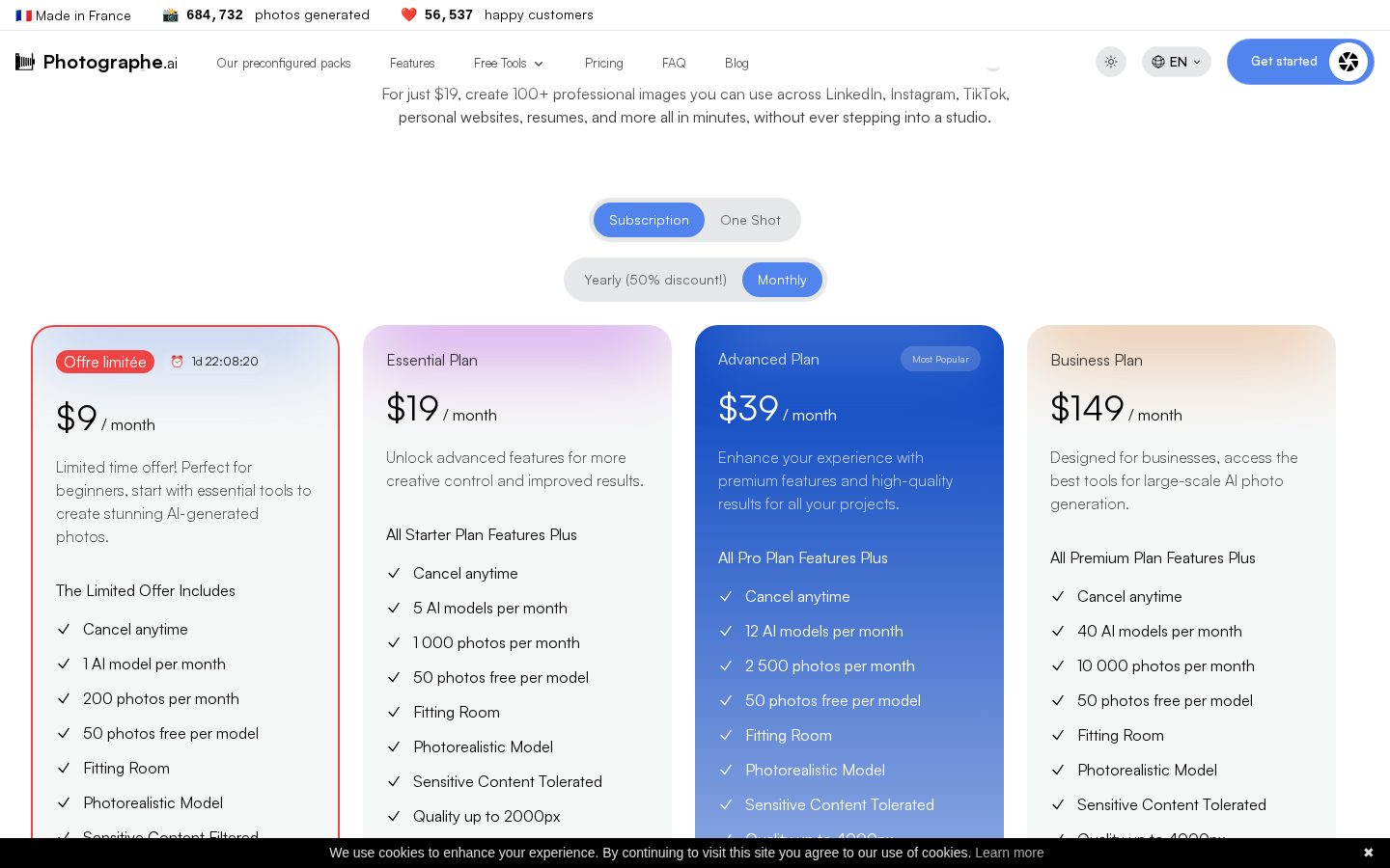 Photographe AI Pricing