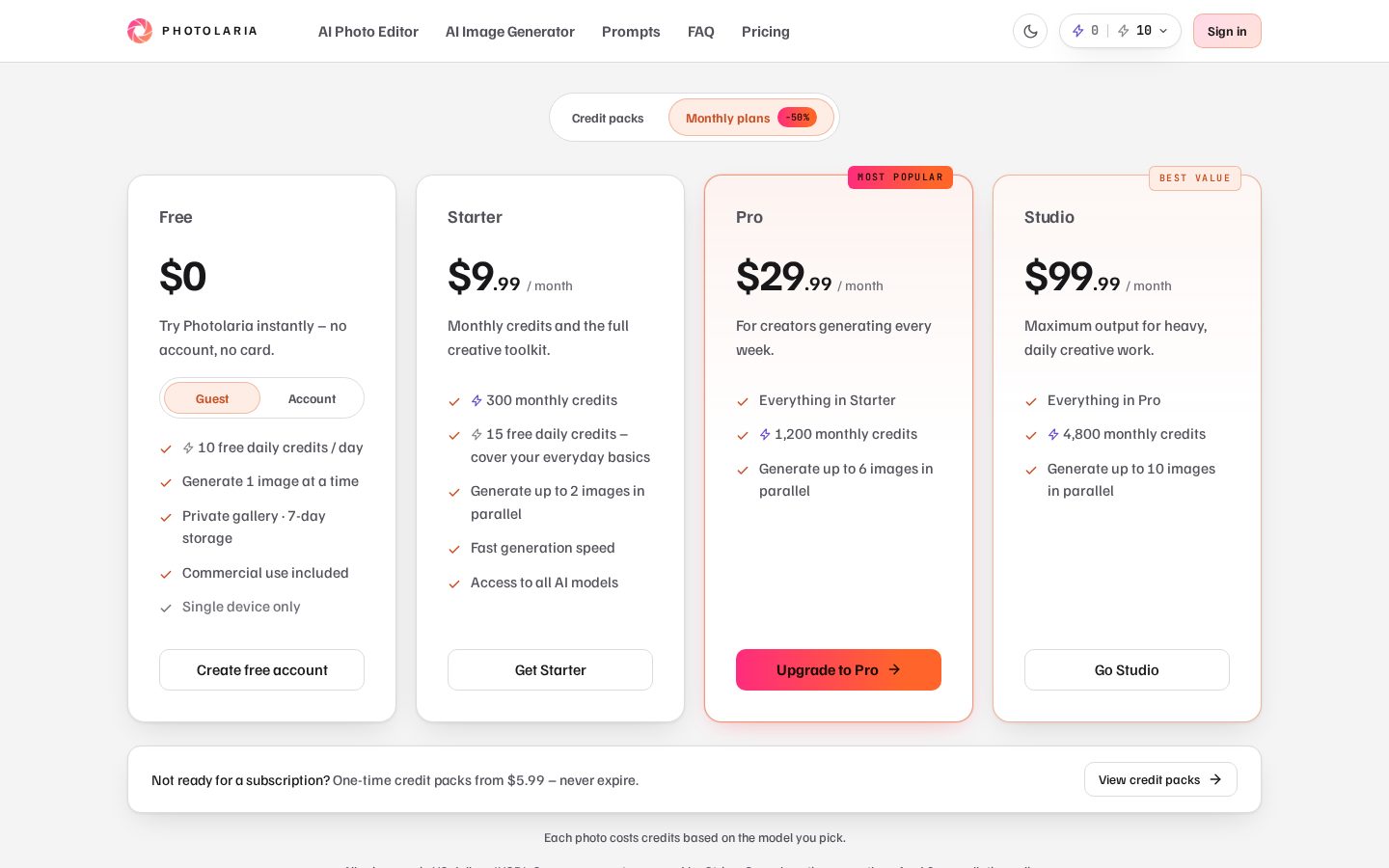 Photolaria Pricing