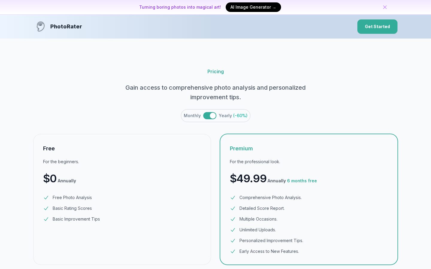 PhotoRater Pricing