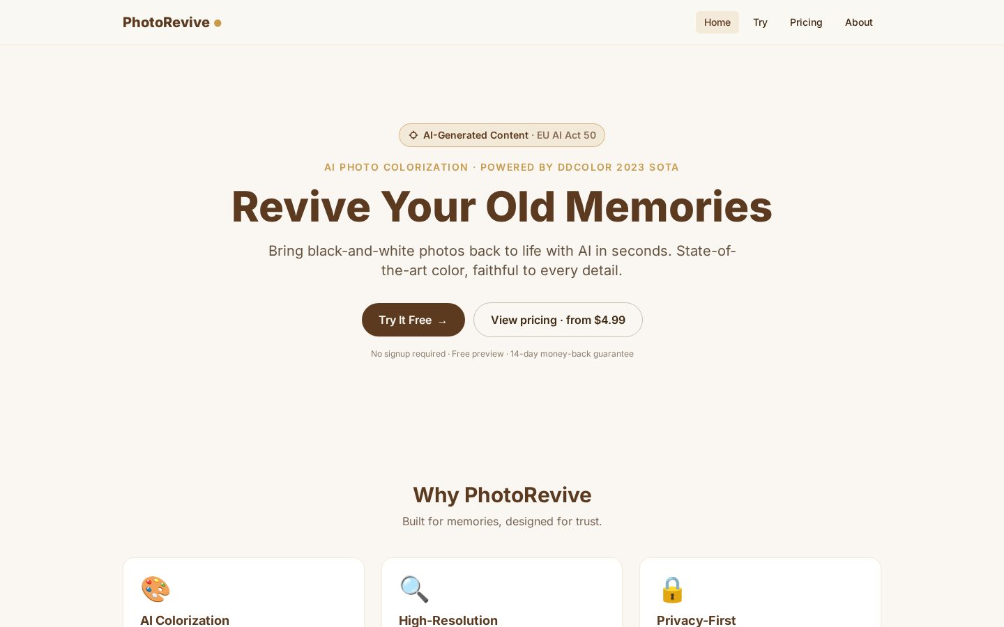 PhotoRevive Homepage