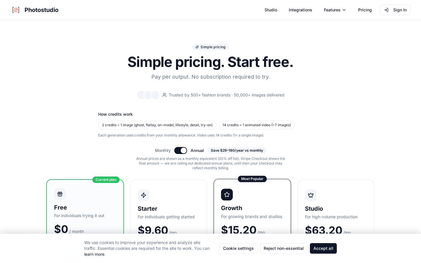 Photostudio Pricing