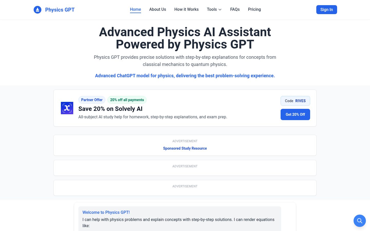 PhysicsGPT Homepage