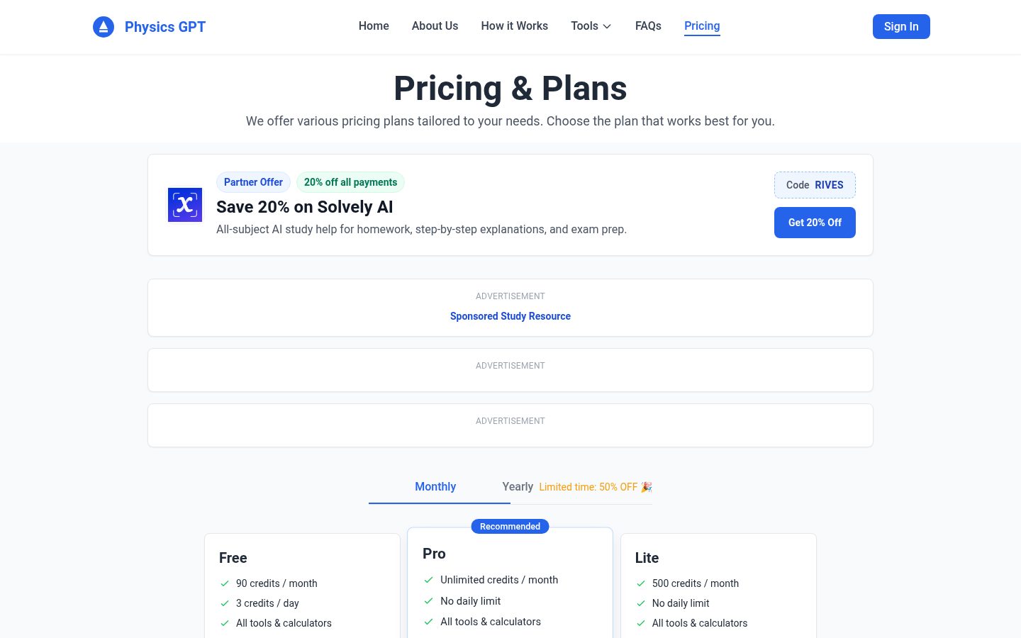 PhysicsGPT Pricing
