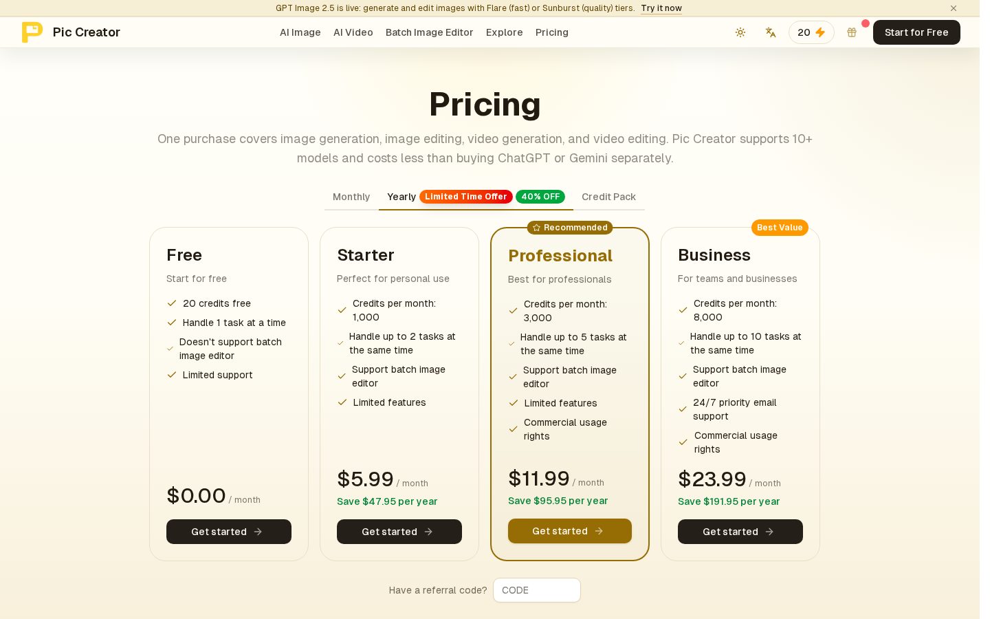 Pic Creator Pricing