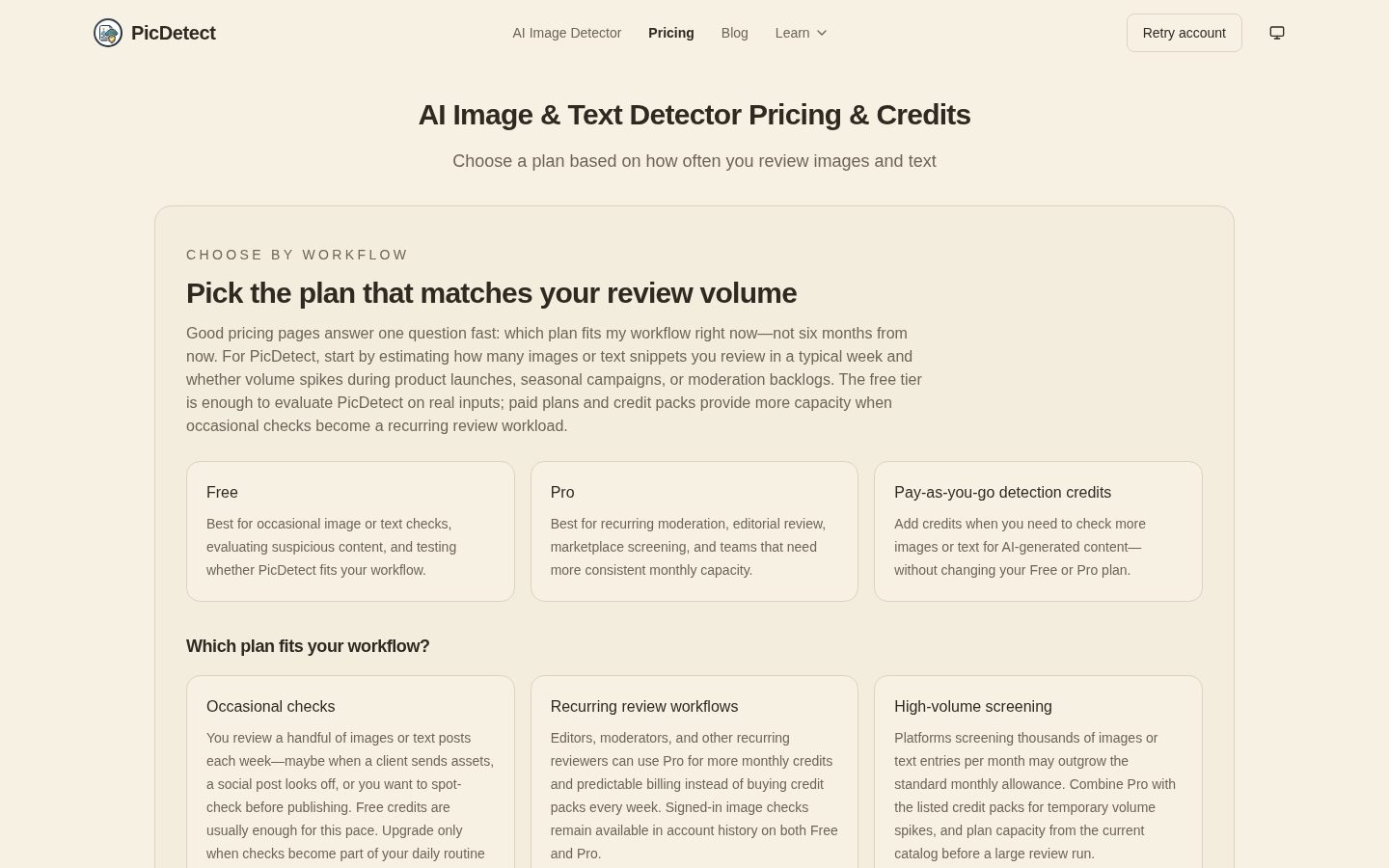 PicDetect Pricing