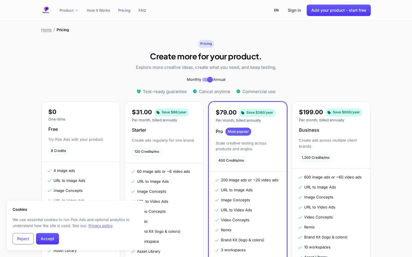 Pick Ads Pricing