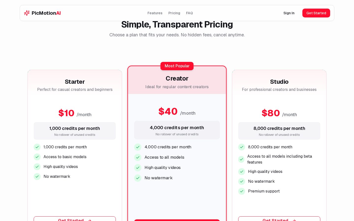 PicMotionAI Pricing