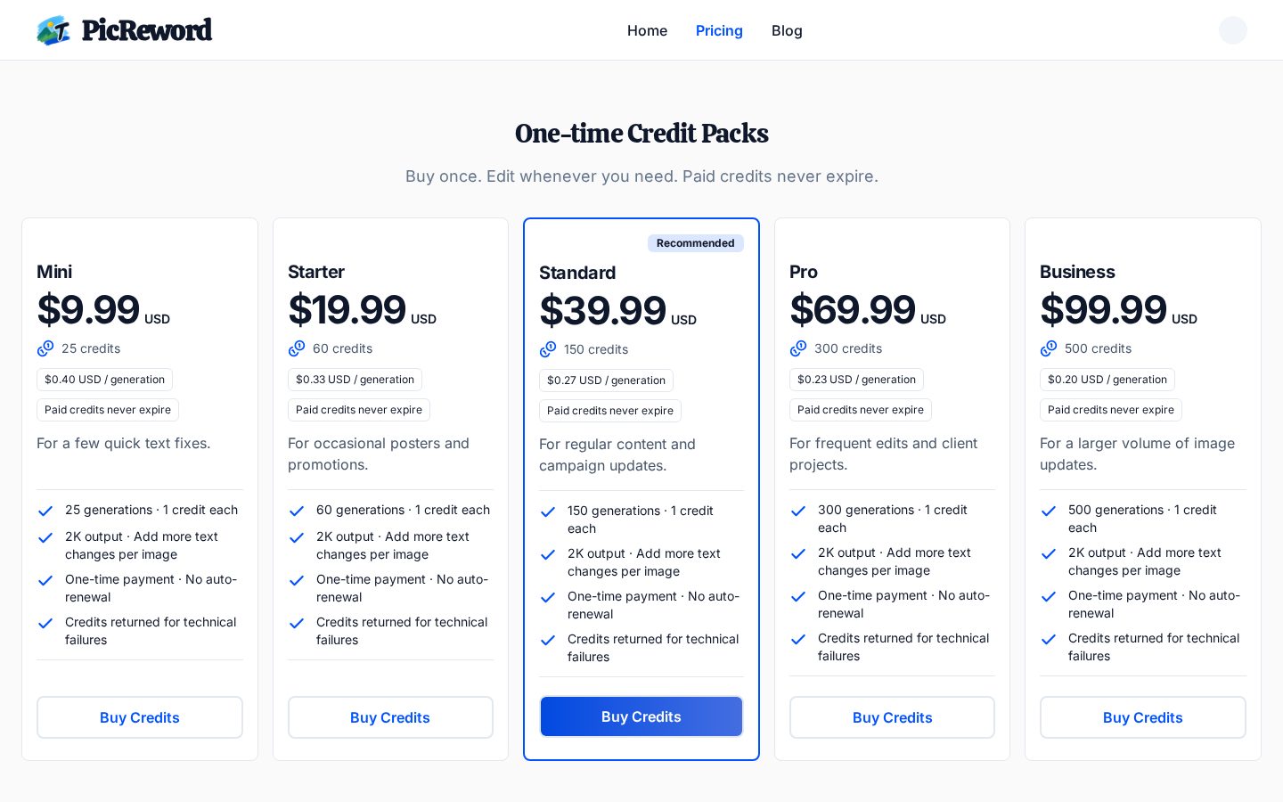 PicReword Pricing