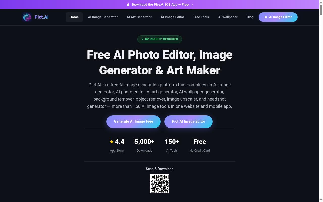 Pict AI - Image Generator & Editor Homepage