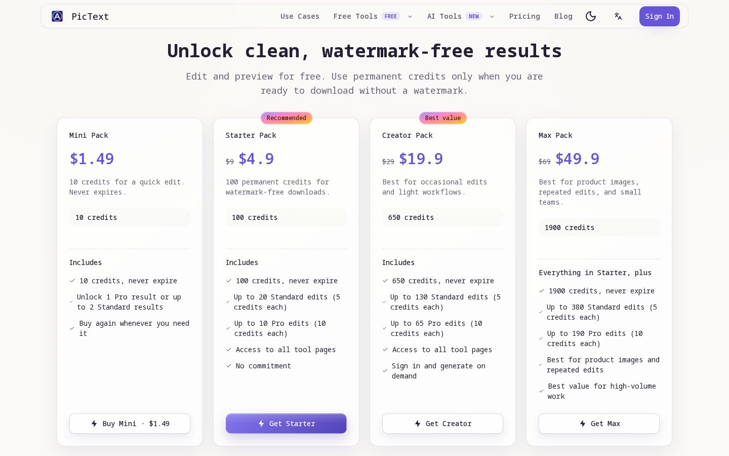 PicText Pricing