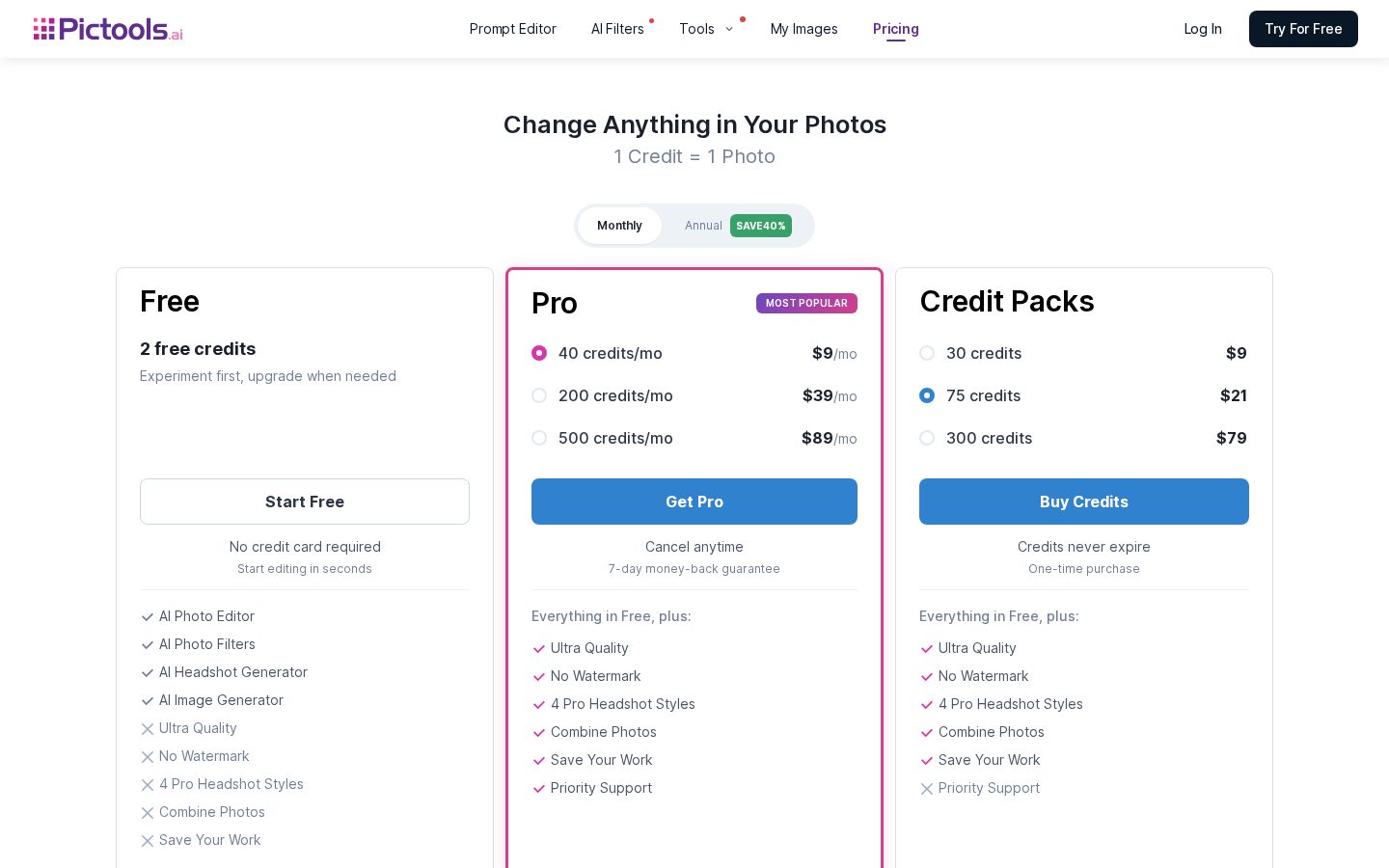 PicTools.AI Pricing