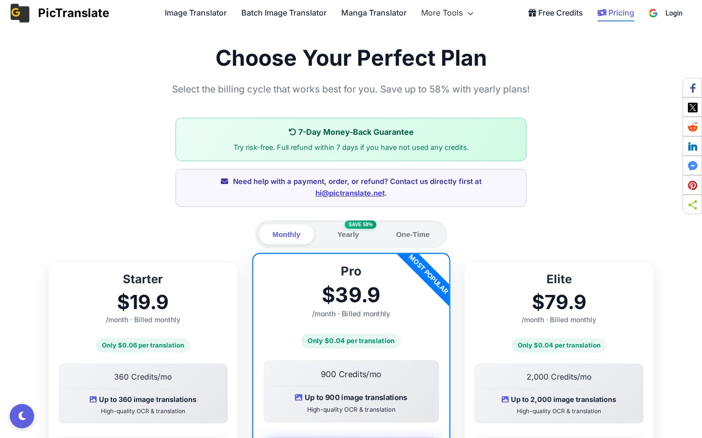PicTranslate Pricing