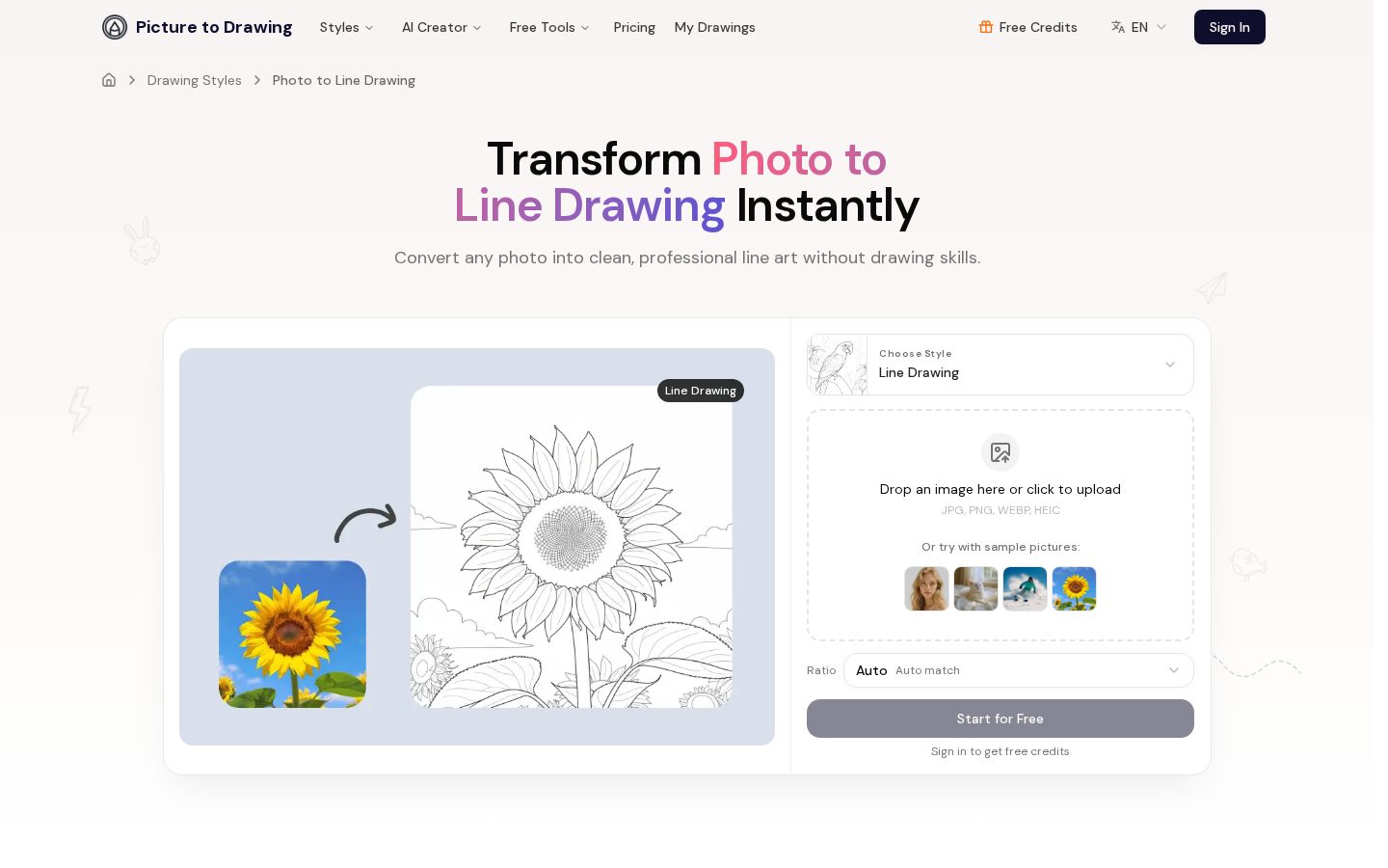 Picture to Drawing AI Homepage