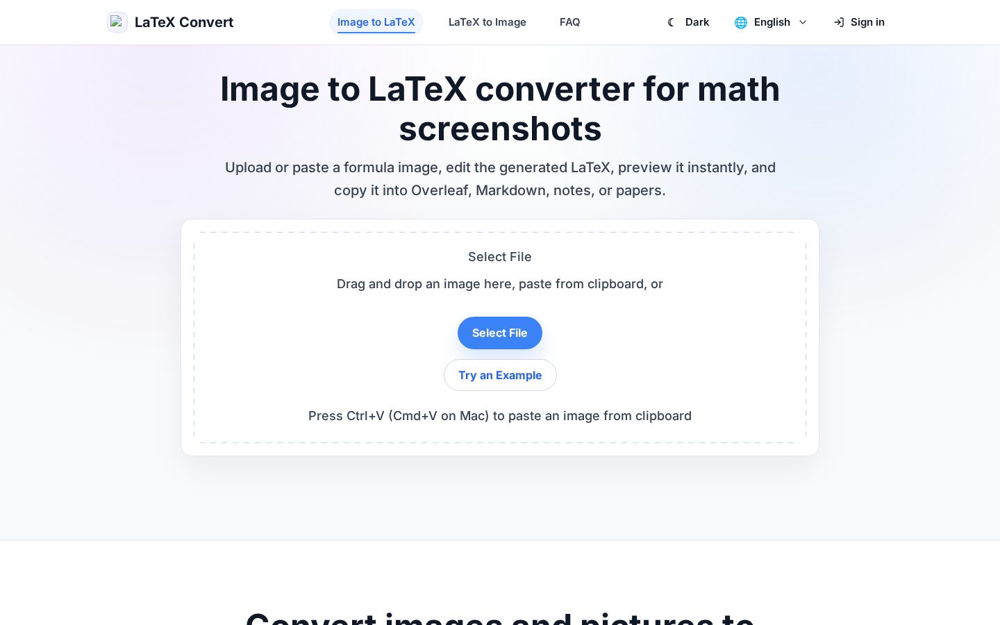 Picture to LaTeX Converter Homepage