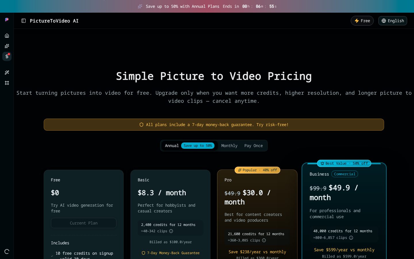 Picture to Video AI Pricing