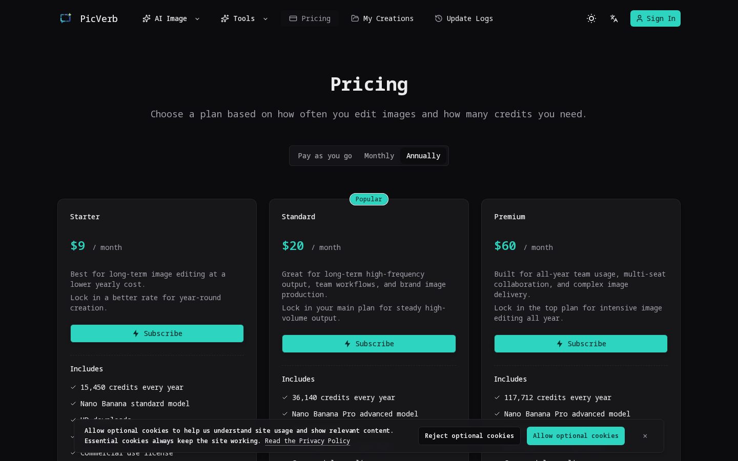 PicVerb Pricing