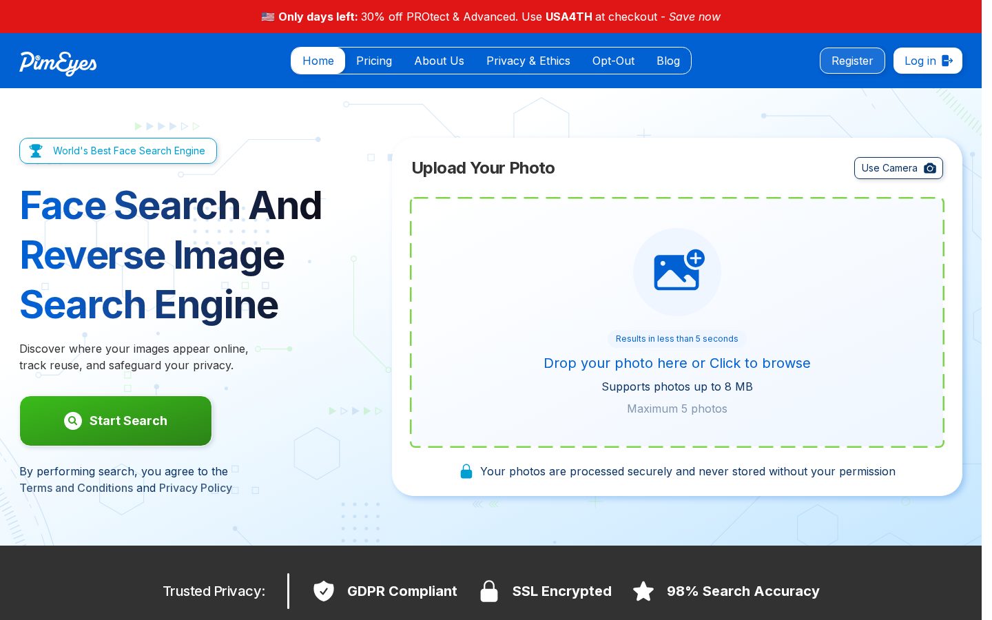 PimEyes Homepage