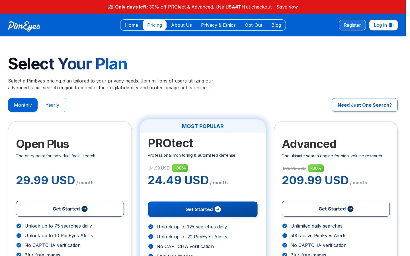 PimEyes Pricing